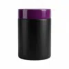 Pote cosmético de 1kg em plástico PEAD preto fosco com tampa roxa de rosca, embalagem robusta de 56g com proteção UV para máscaras capilares, fundo branco.