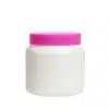 Pote ombrado de 500g em plástico PEAD branco leitoso com tampa rosa de rosca, em fundo branco puro, ideal para máscaras capilares e cremes cosméticos.