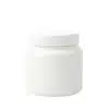 Pote cosmético de 500g ombrado em plástico PEAD branco fosco com tampa branca de rosca, embalagem premium com proteção UV para máscaras e cremes, fundo branco.
