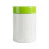 Pote cosmético de 1kg em plástico PEAD branco leitoso fosco com tampa verde citrus de rosca, embalagem resistente para máscaras de tratamento e produtos naturais, fundo branco.